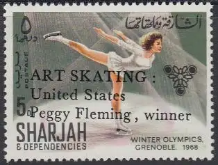 Sharjah Mi.Nr. 412A Olympia 1968 Grenoble, Eiskunstlauf, m.Aufdr. (5)
