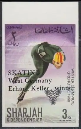 Sharjah Mi.Nr. 415B Olympia 1968 Grenoble, Eisschnelllauf, m.Aufdr. (3)