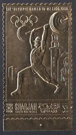 Sharjah Mi.Nr. 491A (Goldfolie) Olympia 1968 Mexiko, Gewichtheben (30)
