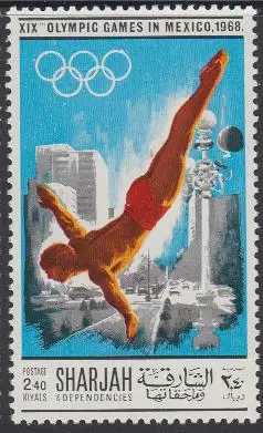 Sharjah Mi.Nr. 493A Olympia 1968 Mexiko, Turmspringen (2,40)