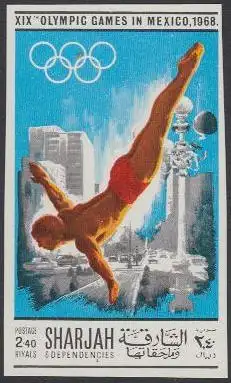Sharjah Mi.Nr. 493B Olympia 1968 Mexiko, Turmspringen (2,40)