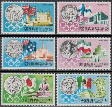 Sharjah Mi.Nr. 496-501A Geschichte der Olympischen Spiele (6 Werte)
