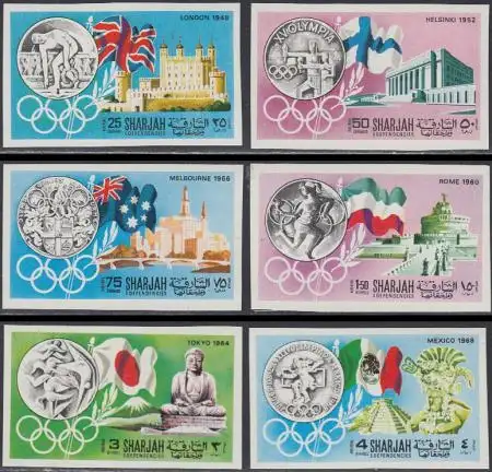 Sharjah Mi.Nr. 496-501B Geschichte der Olympischen Spiele (6 Werte)