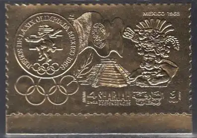 Sharjah Mi.Nr. 501A (Goldfolie) Geschichte der Olymp.Spiele, Mexiko 1968 (4)