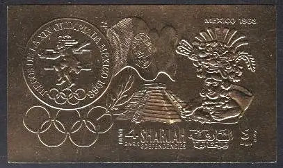 Sharjah Mi.Nr. 501B (Goldfolie) Geschichte der Olymp.Spiele, Mexiko 1968 (4)