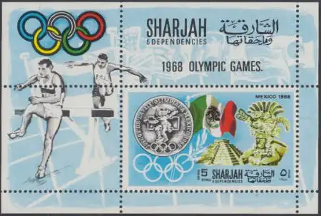 Sharjah Mi.Nr. Block 41A Geschichte der Olympischen Spiele, Mexiko 1968