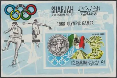 Sharjah Mi.Nr. Block 41B Geschichte der Olympischen Spiele, Mexiko 1968