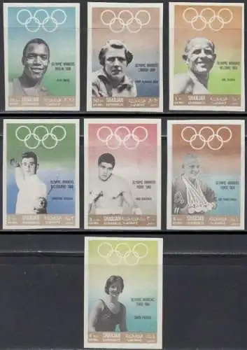 Sharjah Mi.Nr. 510-16B Olympia 1968 Mexiko, Frühere Olympiasieger (7 Werte)
