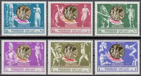 Sharjah Mi.Nr. 518-23A Olympia 1968 Mexiko, Sieger (6 Werte)