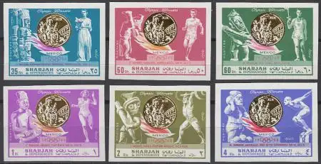 Sharjah Mi.Nr. 518-23B Olympia 1968 Mexiko, Sieger (6 Werte)