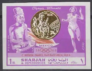 Sharjah Mi.Nr. 521B Olympia 1968 Mexiko, Siegerin Besson (1)