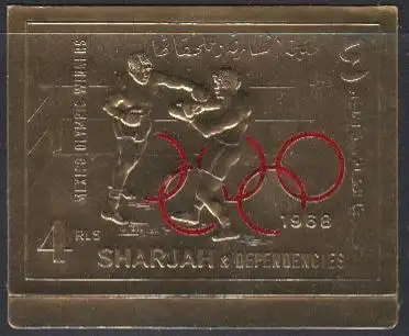 Sharjah Mi.Nr. 526B Olympiasieger 1968 Mexiko, Boxen, rote Olymp.Ringe (4)