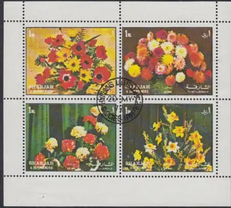 Sharjah Mi.Nr. Klbg.1216-19A Blumen, Anemonen, Dahlien, Nelken, Narzissen