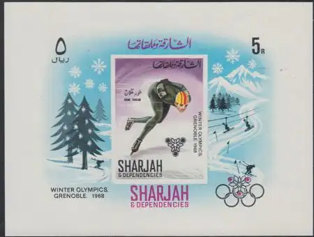 Sharjah Khor Fakkan Mi.Nr. Block 14 Olympia 1968 Grenoble, Eisschnelllauf
