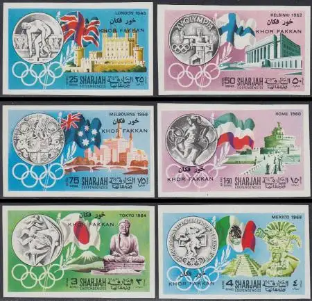 Sharjah Khor Fakkan Mi.Nr. 164-69B Geschichte der Olympischen Spiele (6 Werte)