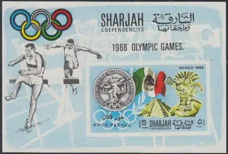 Sharjah Khor Fakkan Mi.Nr. Block 15B Geschichte d.Olymp. Spiele, Mexiko 1968