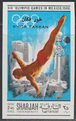 Sharjah Khor Fakkan Mi.Nr. 175B Olympia 1968 Mexiko, Turmspringen (2,40)