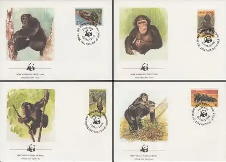 Sierra Leone Mi.Nr. 713-16 Weltweiter Naturschutz, Schimpanse (4 Briefe)