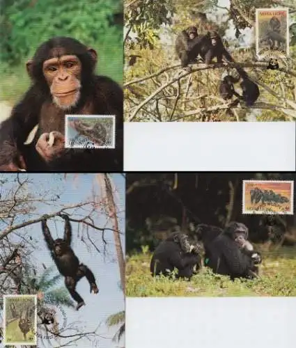 Sierra Leone Mi.Nr. 713-16 Weltweiter Naturschutz, Schimpanse (4 Maximumkarten)
