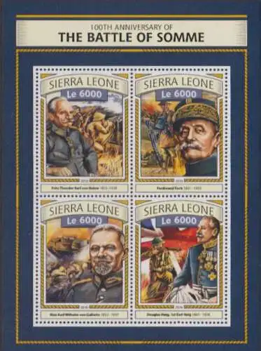 Sierra Leone MiNr. Klbg. 7748-51 1.Weltkrieg, Schlacht an der Somme, Generäle