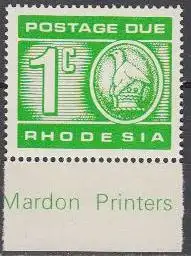 Rhodesien Mi.Nr. P 11 Portomarke, Ziffer + Detail aus Staatswappen (1)