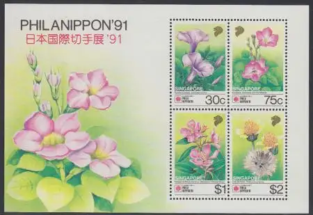 Singapur Mi.Nr. Block 26 Int.Briefmarkenausstellung PHILANIPPON '91, Blumen 