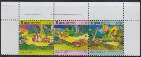 Sri Lanka Mi.Nr. Zdr.1679-81 Int.Tag des Kinderfernsehens, Hase und Schildkröte 