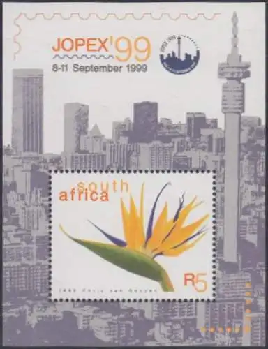 Südafrika Mi.Nr. Block 79 Briefmarkenausstellung JOPEX'99, Strelitzie