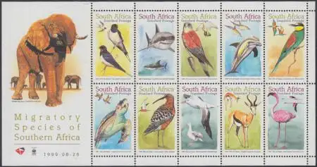 Südafrika Mi.Nr. Klbg.1232-41 Wandertiere, u.a. Hai, Delphin, Flamingo