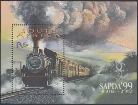 Südafrika Mi.Nr. Block 76 Briefmarkenausstellung SAPDA'99, Dampflok