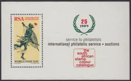 Südafrika Mi.Nr. Block 58 25Jahre philatelist.Farbkatalog, afrik.Postläufer