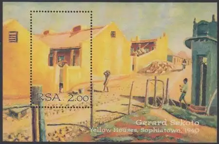 Südafrika Mi.Nr. Block 43 Gemälde Yellow Houses Sophiatown v.Gerard Sekoto
