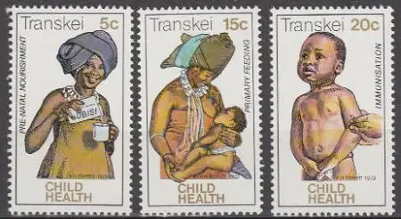 Südafrika - Transkei Mi.Nr. 62-64 Kinderhilfe, Impfung, Stillen (3 Werte)