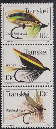 Südafrika - Transkei Mi.Nr. Zdr.86,87,83 senkr. Künstliche Fliegen 