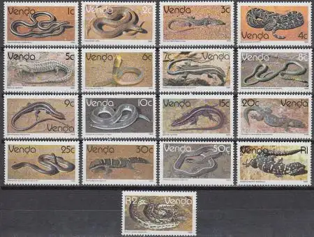 Südafrika - Venda Mi.Nr. 120-36x Freim. Reptilien (17 Werte)