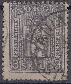 Norwegen Mi.Nr. 13 Freim. Wappen (3 Sk) gestempelt