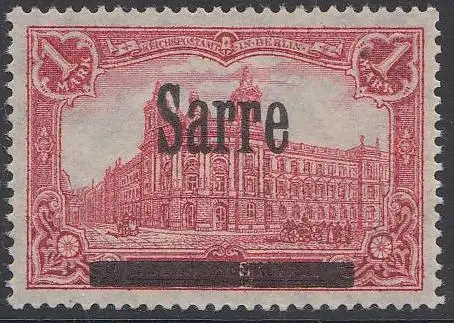 Saargebiet Mi.Nr. 17 A I Marke Deutsches Reich, Reichspostamt, Aufdruck Sarre,1M