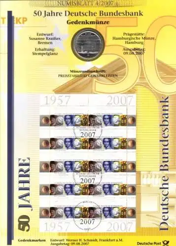 D,Bund, 50 Jahre Deutsche Bundesbank (Numisblatt 4/2007)