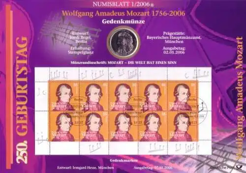 D,Bund, 250. Geburtstag W.A. Mozart (Numisblatt 1/2006)