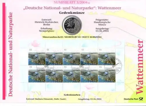 D,Bund, Deutsche National- und Naturparks, Priel im Watt (Numisblatt 3/2004)