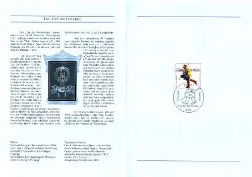 D,Bund Blatt 37/94 Tag der Briefmarke Postzusteller Spreewald (Marke MiNr.1764)