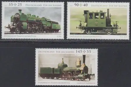 D,Bund Mi.Nr. 2946-48 Jugend, Historische Dampflokomotiven (3 Werte)