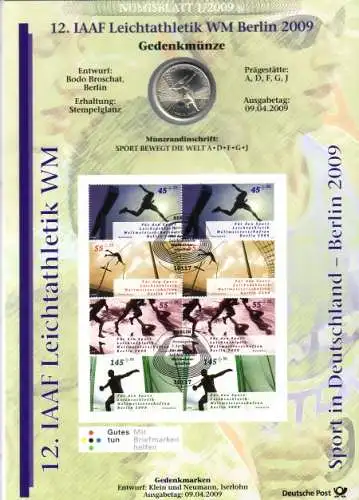 D,Bund, 12. IAAF Leichtathletik WM Berlin 2009 (Numisblatt 1/2009)