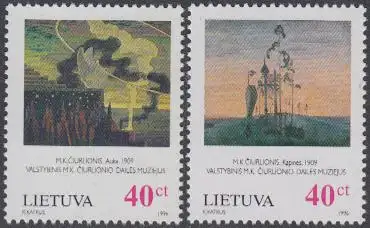 Litauen Mi.Nr. 617-18 Gemälde und Kompositionen M.K.Ciurlionis (2 Werte)