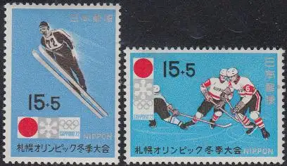 Japan Mi.Nr. 1098-99 Olympia 1972 Sapporo, Skispringen, Eishockey (2 Werte)