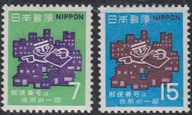 Japan Mi.Nr. 1079-80 2.Jahrestag Einführung Postleitzahlen (2 Werte)