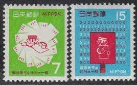 Japan Mi.Nr. 1043-44 1.Jahrestag Einführung Postleitzahlen (2 Werte)