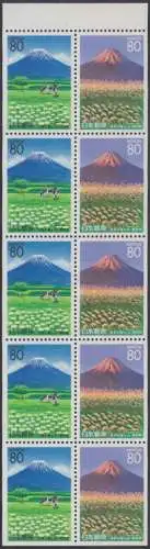 Japan H-Blatt mit je 5x Mi.Nr.2445+46 Präfekturm.Shizuoka, Fujisan Sommer+Herbst