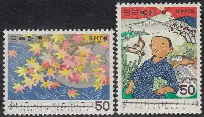 Japan Mi.Nr. 1411-12 Jap.Lieder, Noten Rotgefärbtes Laub und Die Heimat (2 W.)