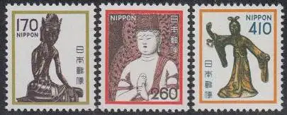 Japan Mi.Nr. 1453-55 Freim. Miroku, Buddha Holzstatue, Frau Maya (3 Werte)